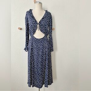 Reformation Heidi Midi Dress Size 8 Blue White Floral Print Cut Out Tie Front